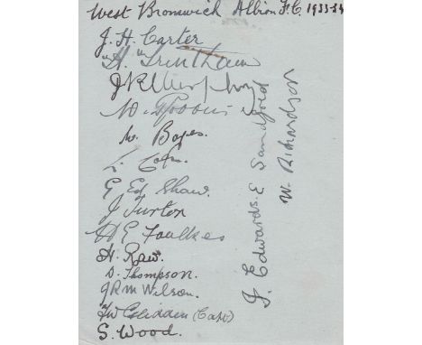 WEST BROMWICH ALBION / BLACKBURN ROVERS AUTOGRAPHS 1933/4 A double sided album sheet with 17 signatures including 7 of the 19