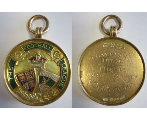 DERBY COUNTY MEDAL 1911-12 Gold hall-marked medal, Football League Division 2 Winners medal, 1911-12. Front has The Football 