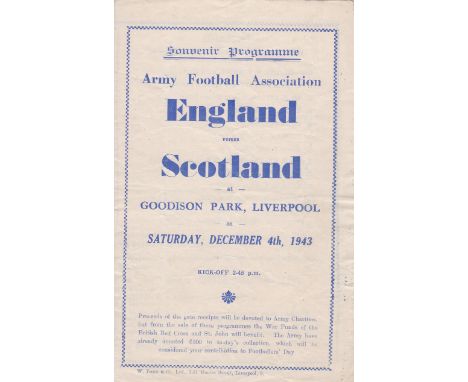 WARTIME FOOTBALL AT EVERTON FC For page programme for the Army International on 4/12/1943, England v. Scotland. England team 