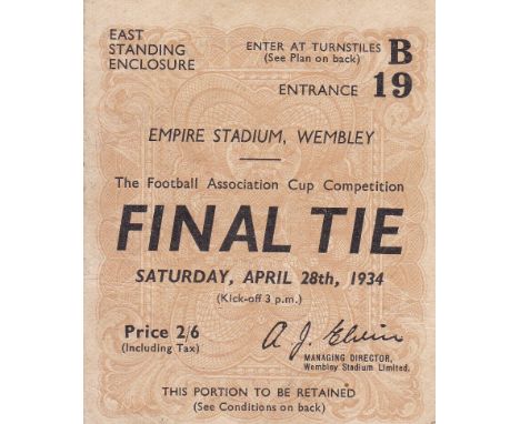 1934 FA CUP FINAL / MANCHESTER CITY A letter on official Manchester City letter head dated 5/4/1934 from Manager Wilf Wild to