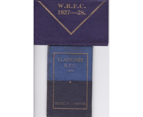 RUGBY UNION Two membership cards: 2 cards with fixtures inside for Worcester RFC 1927/8 and Llandaff RFC 1937/8. Good