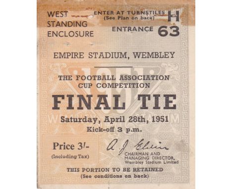 1951 F.A. CUP FINAL TICKET Newcastle United v. Blackpool 3/- Ent. 63 marked at the top. Fair