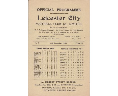 LEICESTER - NOTTM FOREST 48 Leicester four page home programme v Nottm Forest, 13/11/48, Division 2, no writing. Good