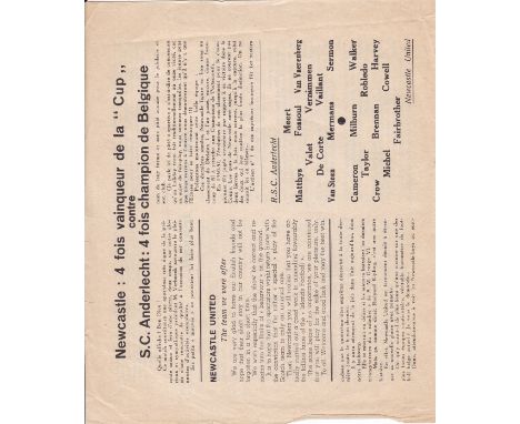 ANDERLECHT - NEWCASTLE 51 Single sheet team sheet style programme with editorial for Anderlecht v Newcastle, 26/5/51, leaflet