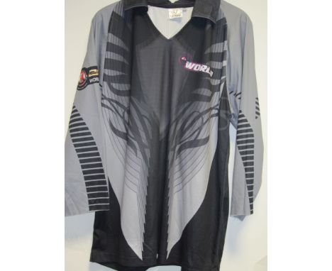 CRICKET ANDREW HALL Indian Cricket League World XI 2007 playing shirt belonging to Andrew Hall, short sleeves, "Hall 99" on t