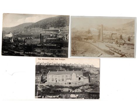 Elliot Town & District showing stn, printed card by Ernest Bush; Elliot Collier RP with waggons, plus printed card by Maurice