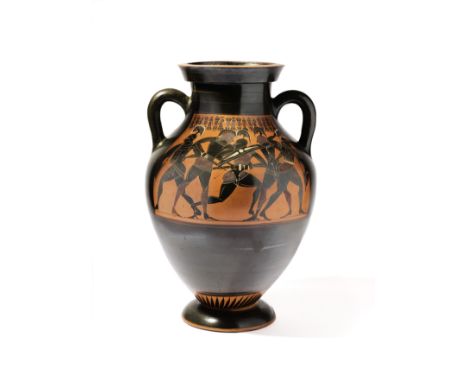 AN ATTIC BLACK FIGURE AMPHORA, MAINLAND GREECE, CIRCA 540-520 B.C.  painted terracotta with touches of red and white with sgr