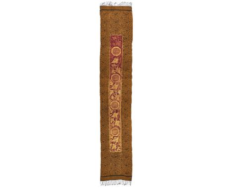 A BATIK SILK PRADA SCARF, BALI, INDONESIA 19TH CENTUTRY of long rectangular form, with tasselled ends, the inner panel decora