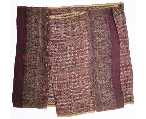 A SILK BROCADE AND BATIK GRESIK, INDONESIA, 19TH CENTURY  of long rectangular form, the field with 'blurred stripe' design in