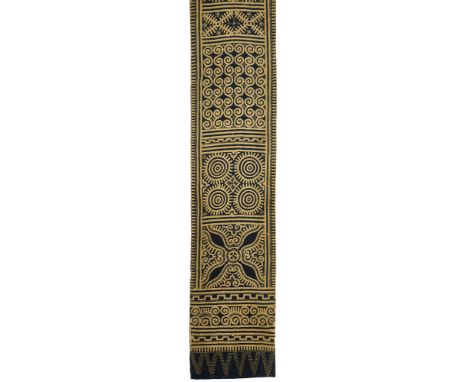 A SARITA CLOTH, SULAWESI, INDONESIA, CIRCA 1900  cotton, of very long rectangular form, with reserved ochre decoration on bla