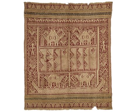 A CEREMONIAL CLOTH (TAMPAN), LAMPUNG, SUMATRA, INDONESIA, 19TH CENTURY  woven russet, black and ochre cotton, with stylised d