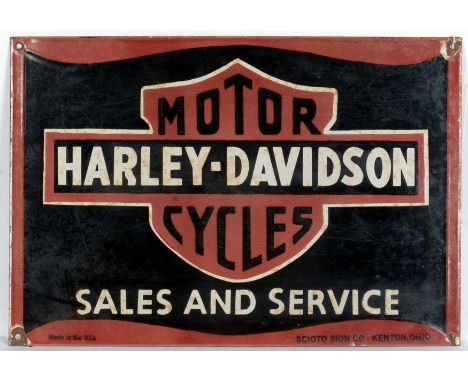 A Harley-Davidson Motor Cycles enamel sign48 x 33cms, close inspection advised. Footnotes:All lots are sold 'as is/where is' 