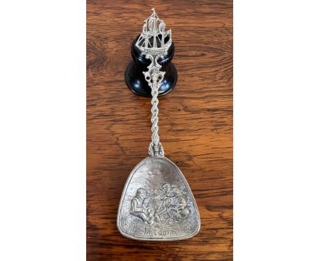 DUTCH SILVER CADDY SPOON, TWISTED STEM, SURMOUNTED, SAILING SHIP, WEIGHT APPROX 23.7g
