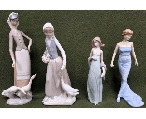 Royal Doulton Diana Princess of Wales figure, two Lladro figures, plus Nao figure