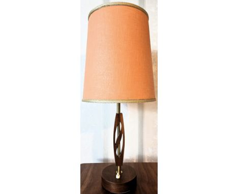 1970's teak table lamp with shade. Approx. 57cms H
reasonable used condition with minor scuffs scratches etc