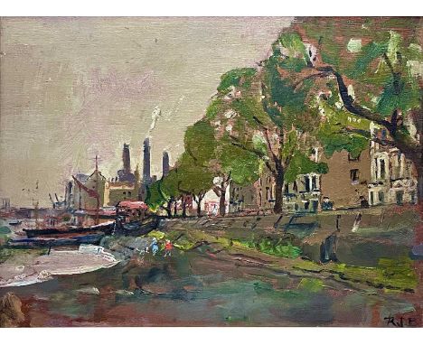 Rodney Joseph BURN (1899-1984) Lots Road Power Station  Oil on boardInitialled29cm x 39cmIn very good overall condition, woul