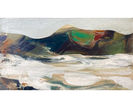Reg WATKISS (1933-2010) Landscape  Oil on board, signed, 25 x 45.5cm.Although in good condition we feel it would benefit from
