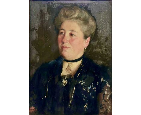 Solomon Joseph SOLOMON (1860-1927) Portrait of Mrs H. Montagu (Wife of Hyman Montagu, F.S.A.) Oil on panel, monogrammed and d