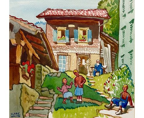 Clare WHITE (1903-1997) On the Steps, Grindelwald, Switzerland Watercolour, signed, 36 x 38cm.St Ives artist Clare White stud
