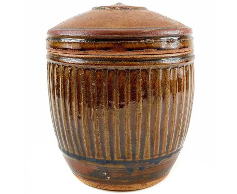 Richard BATTERHAM (1936-2021) Caddy and Cover Stoneware, 25.5cm.This piece is in good condition. There is a crack to the base
