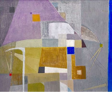 Rosina ROGERS (1918-2011) Mixed Shapes with Lilac Oil on board, signed and dated '61, 58 x 71cm.This may benefit from a light