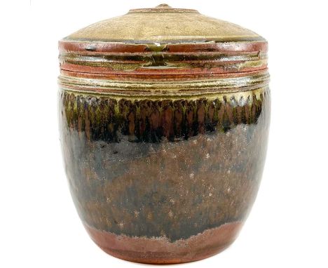 Richard BATTERHAM (1936-2021) Caddy and Cover  Stoneware, 21cm.There is a firing flaw between the lid and the body of the pot