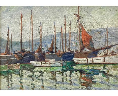 George TURLAND GOOSEY (1877-1947) St. Ives Harbour  Oil on boardSigned28.5 x 38.5cm Christopher Cole Fine Paintings, label ve