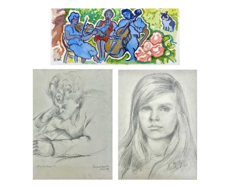 Isobel Atterbury HEATH (c.1909-1989) and Marjorie MOSTYN (1893-1979) Two portraits, together with a watercolour by Clare WHIT