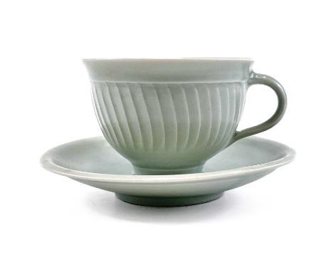 David LEACH (1911-2005 Cup and Saucer with Celadon glaze Porcelain, impressed personal and Lowerdown Pottery seal to base, he