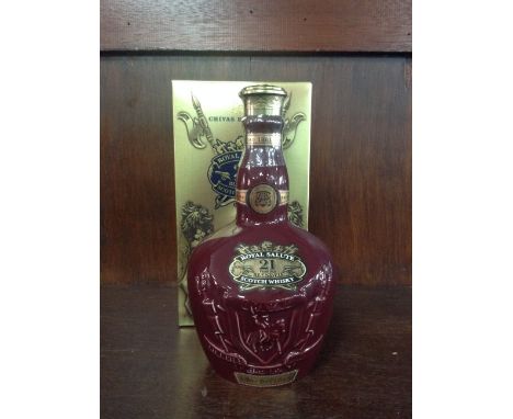 ROYAL SALUTE AGED 21 YEARS - RUBY DECANTER Blended Scotch Whisky.7 0cl, 40% volume, in Wade decanter, felt pouch and carton.