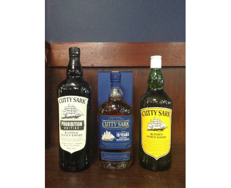 CUTTY SARK AGED18 YEARS Blended Scotch Whisky 700ml, 43% volume, in box. CUTTY SARK PROHIBITION EDITION - ONE LITRE Blended S