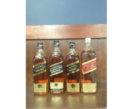 JOHNNIE WALKER BLACK LABEL AGED 12 YEARS (3) Blended Scotch Whisky 75cl, 43% volume. JOHNNIE WALKER RED LABEL- ONE LITRE Blen