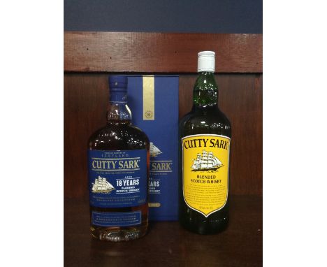 CUTTY SARK AGED 18 BLENDS Blended Scotch Whisky 700ml, 43% volume, in box. CUTTY SARK - 1.14 LITRES Blended Scotch Whisky 1.1