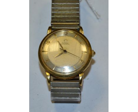 Omega  - a vintage 1940s automatic bumper wristwatch, two tone white and silver dial, alternating Arabic numerals and arrow b