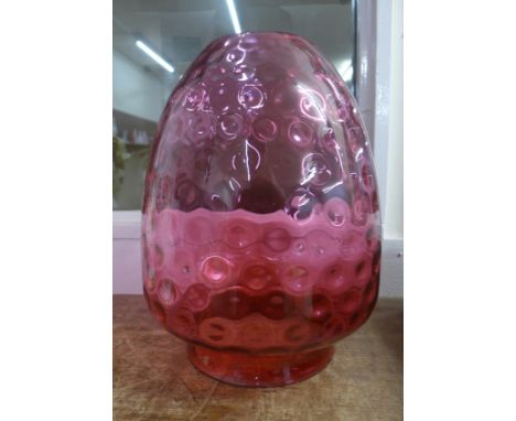 A large cranberry glass oil lamp shade, 29cm 