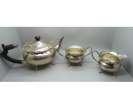 A silver three piece tea service, Birmingham 1939,  1070g 