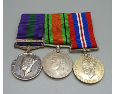 A set of medals including a General Service Medal with Palestine 1945-1948 bar to T/14901716 Cpl. R. Smith RASC 