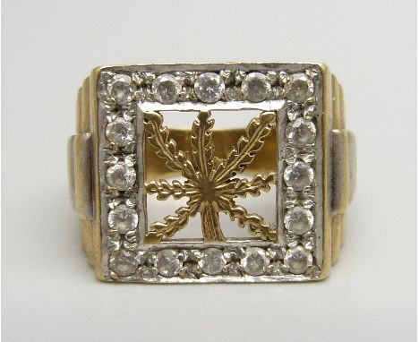 A 9ct gold ring set with white stones, 9.1g, T 