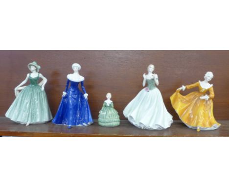 Four Royal Doulton figures including limited edition Winter Walk and a Royal Worcester figure, Keepsake 