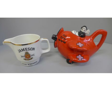 A Carlton Ware Red Baron teapot and a Jameson Irish whiskey jug 