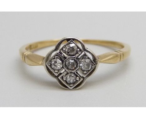 An 18ct gold Art Deco diamond cluster ring, 2.4g, O 