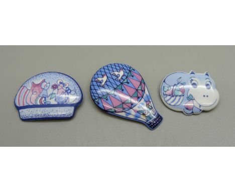 Three Michaela Frey enamel brooches 