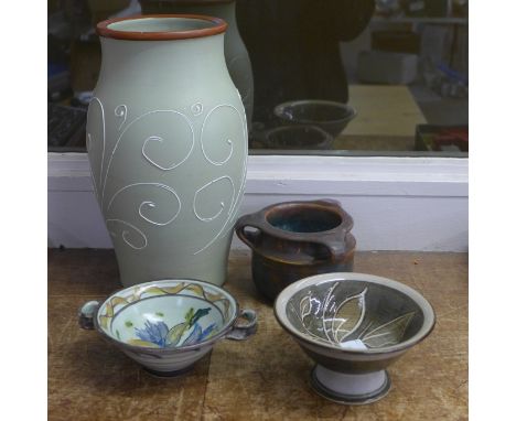 Four pieces of Denby Pottery including a vase 