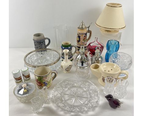 A box of assorted vintage ceramics, glass &amp; crystal. To include: Edinburgh and Webb crystal items, coloured art glass, ce