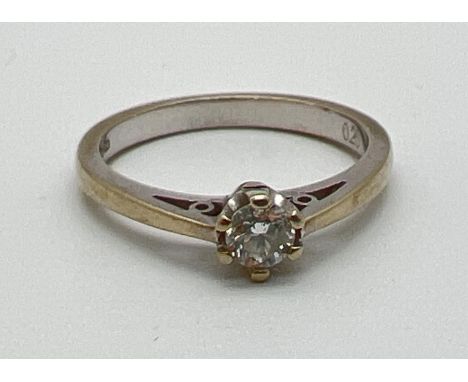 A 9ct white gold .20ct diamond solitaire ring. Full hallmarks to inside of band. Size K½, total weight approx. 2.2g.