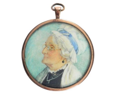 ROSA HOPE - PORTRAIT MINIATURE OF A LADY, SIGNED AND DATED 1928, IVORY, 14CM D, GILTMETAL FRAME