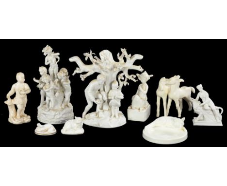 A SMALL COLLECTION OF ROYAL WORCESTER AND OTHER ENGLISH AND CONTINENTAL GLAZED PORCELAIN FIGURES AND ANIMALS, 19TH C AND LATE