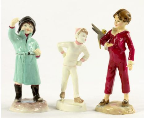 THREE ROYAL WORCESTER FIGURES OF CHILDREN, MODELLED BY F. G DOUGHTY, 15CM H AND CIRCA, BLACK PRINTED MARK