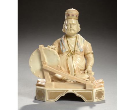 A ROYAL WORCESTER FIGURE OF SHABAN THE GOLD BROCADE MAKER FROM THE INDIAN CRAFTSMEN SERIES, 1888  decorated in stained ivory 