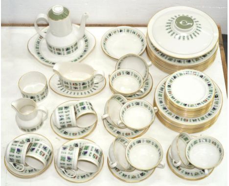A ROYAL DOULTON 'TRANSLUCENT CHINA' TAPESTRY PATTERN DINNER SERVICE, C1970